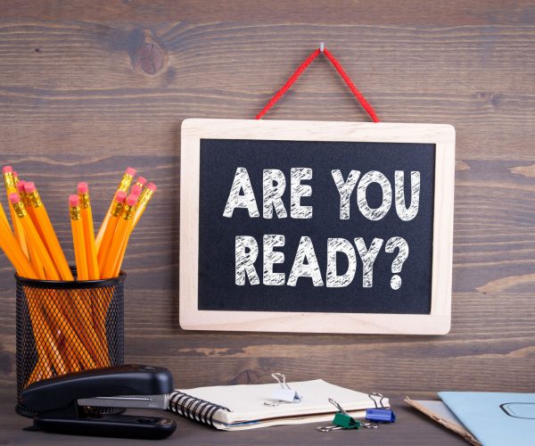 Are You Ready. Chalkboard on a wooden background Are You Ready. Chalkboard on a wooden background